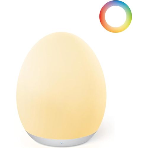 JolyWell Night Light for Kids, Egg Light for Nursery with 7 RGB Colors Changeable & Stepless Dimming, Rechargeable Tap Light with 1h Timer & Touch Control, Portable Night Light for Babies BPA Free - White