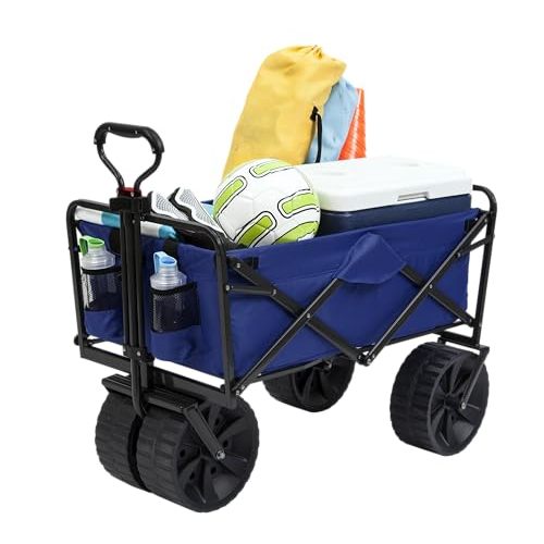 Mac Sports Heavy Duty Collapsible Folding All Terrain Utility Beach Wagon Cart, Blue/Black