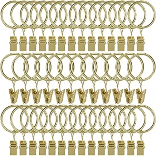 40 Pack Curtain Rings with Clips, Drapery Clips with Rings, Drapes Rings 1.26 in Interior Diameter, Fits up to 1 in Curtain Rod, Gold Color