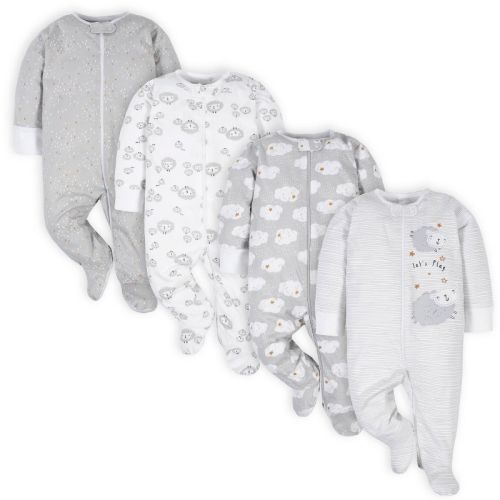 Gerber Baby Neutral Sleep 'n Plays with Mitten Cuffs - 4-Pack, Color: Sheep, Size: 3-6 months