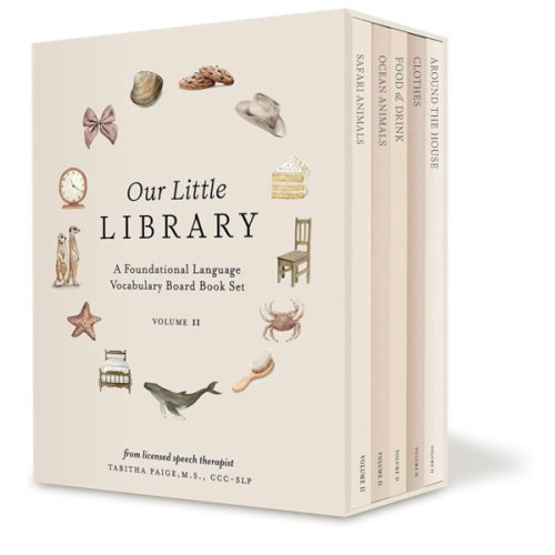 Our Little Library Vol. 2: First 100 Words Board Book Box Set, including Ocean Animals, Safari Animals, Food and Drink, Clothes, and Around the House (Tabitha Paige Children's Book Series)