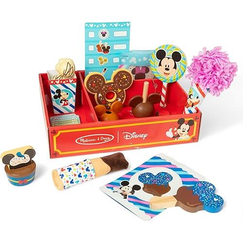 Melissa & Doug Disney Snacks & Popcorn Wooden Play Food Set – 24 Pieces | Mickey Mouse, Minnie, Wooden Toy for Boys and for Girls 3+ - FSC Certified