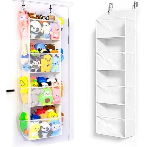Toread Over the Door Stuffed Animal Storage, Holds Up To 75 lbs, Easy View Over The Door Storage, Versatile For Stuffed Animal, ideal for Storing Small To Medium Items On Any Door.(White)