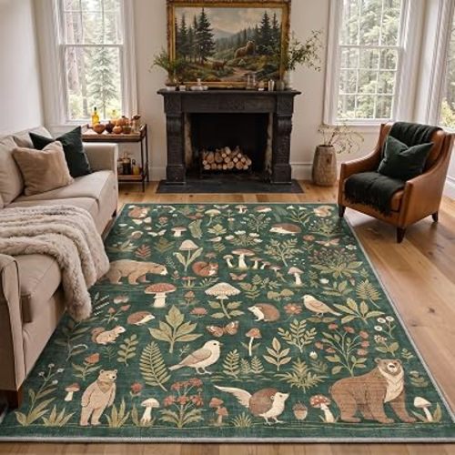GENIMO 8X10 Washable Area Rug for Living Room, Animal Forest Non Slip