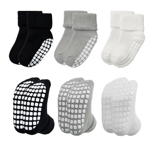 VWU Baby Toddler Kids Cotton Socks with Grips Girl Boy Thick Warm Crew 0-6T | Soft Winter Socks Great Gift for Infant Toddler Child Unisex Anti slip Over Ankle Sleeping Socks Cute Color Mix