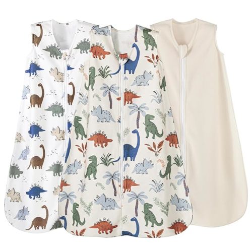 david's kids 3 Pack Warm Micro Fleece Baby Sleep Sack 6-12 Months, Soft Baby Wearable Blankets with 2-Way Zipper, Comfy Winter Sleeping Bags for Infant Newborn Boys Girls, Medium Size, Dinosaur