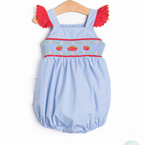 Bitty Dot Berries Smocked Bubble, Blue Gingham – Stitchy Fish