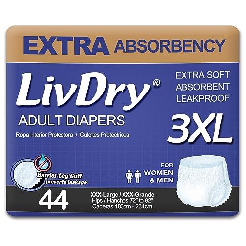 LivDry Adult Incontinence Underwear, Extra Absorbency Adult Diapers, Leak Protection (XXX-Large (44 Count))