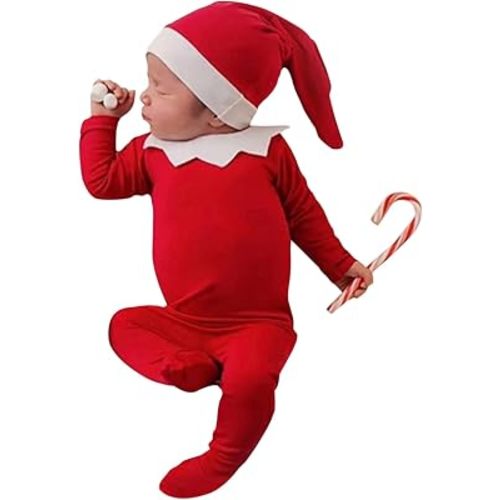 ForBaysy Newborn Christmas Photo Props Outfit Infant Boys Girl Photoshoot Costume Red jumpsuit With Xmas Hat
