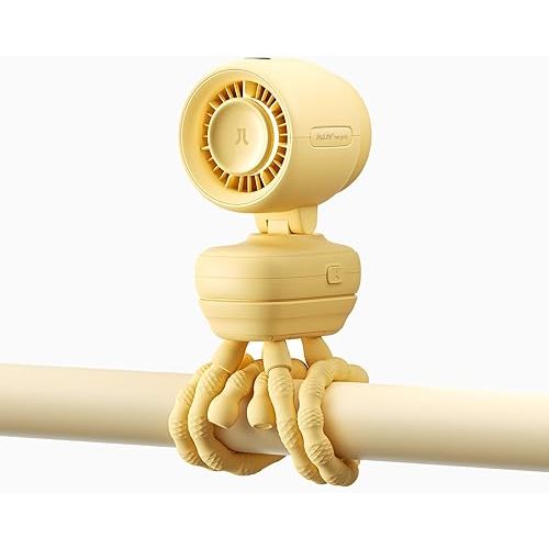 JISULIFE 2026 Stroller Fan – Small & Stylish with 38H Cooling, Soft Night Light, One‑Click Detachable for Stroller or Desk, Safe Baby Fan for Crib Car Seat Nursery Travel, Gifts for Baby Mom (Yellow)