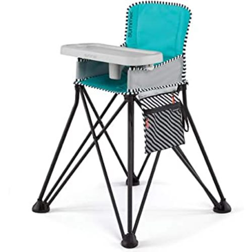 Bright Starts by Summer Pop ‘n Dine SE Highchair, Sweet Life Edition, Aqua Sugar Color - Portable Space Saver High Chair for Indoor/Outdoor Dining with Fast, Easy, for 6 Months - 45 Pounds