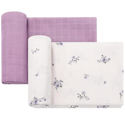 LifeTree Baby Swaddle Blankets, Boys Girls Muslin Swaddling Wrap Receiving Blanket for Newborn, 70% Viscose from Bamboo and 30% Cotton, Large 47" x 47", Flower and Mauve Pattern