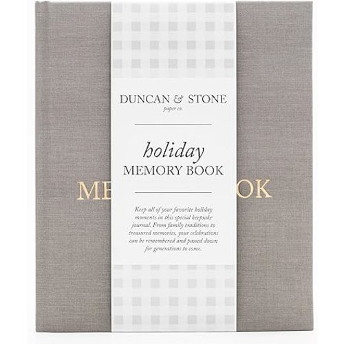 Holiday Memory Book - Linen Photo Scrapbook Album for Thanksgiving & Christmas Memories - Photo Journal Keepsake for Traditions (Taupe, 105 Pages)