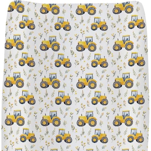 Watercolor Yellow Tractors Baby Changing Pad Covers for Boy Girl Farm Tractors Boho Leaves Fitted Change Table Mats Farm Life Soft Diaper Change Table Cover Sheets for 32''×16'' Contoured Pad