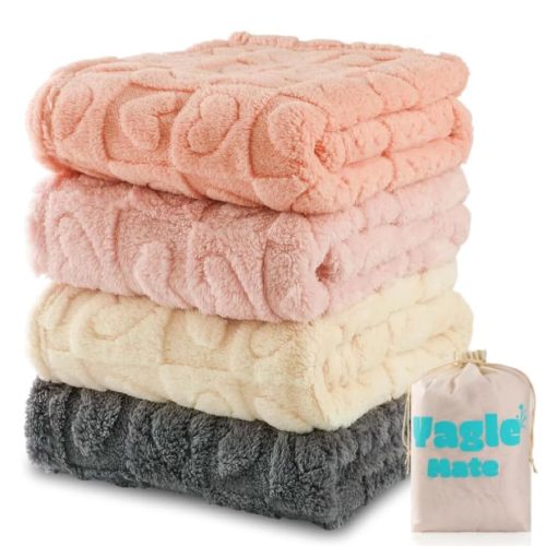 4 Pcs Baby Blankets,Fleece Heart Checkered Blanket, Cozy and Fluffy Crib Blankets for Girls, Toddler Receiving Blankets 30×40 Light Pink Sakura Pink White Grey