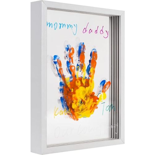 Family Handprint Frame Kit for 4 with 12 Paints&9 Pens,New Parents Gifts for Couples After Birth,Baby Shower Gifts for Mom and Dad,Mothers Fathers Day Craft Wood,Christmas Birthday Gift(White)