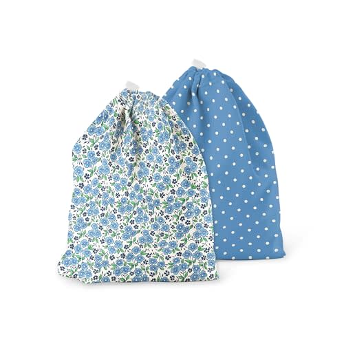 Esembly Ditty Bag Duo - Reusable Waterproof Wet Bags for Cloth Diapers, Swimsuits, Toiletries, and Snacks, Set of 2 - Forget-me-not + Penny Dot