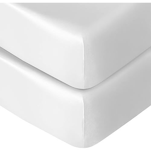 NTBAY 2 Pack Silk Satin Fitted Crib Sheet, Super Soft and Silky 28x52 Crib Sheet for Standard Crib and Toddler Mattresses, Boys, Girls, Unisex, White, 28x52 Inches