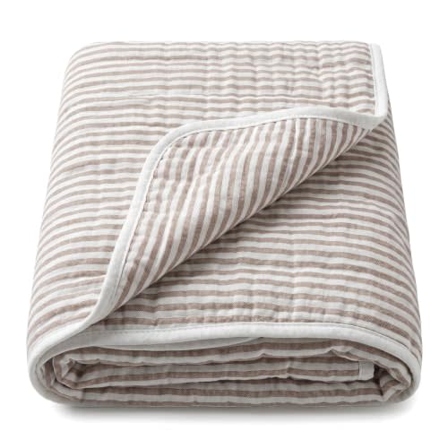 6-Layer Cotton Muslin Baby Blanket 43x43 inch Swaddles Coffee Striped | Ultra Soft Breathable Lightweight Swaddle For Newborns Toddlers Boys