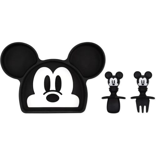 Bumkins Disney Mickey Mouse - Silicone Grip Dish, Training Chewtensils - For Ages 6 Months+ - Suction Base - 100% Food-Safe Silicone - Oven, Microwave, Freezer, & Dishwasher Safe