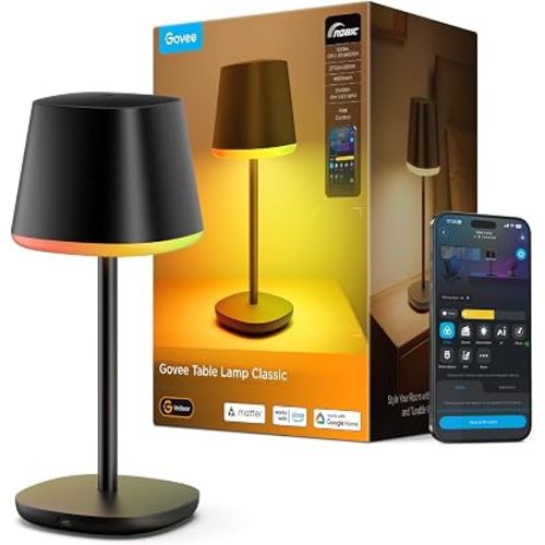 Govee Smart Cordless Table Lamp Classic (No Adapter), RGBIC Desk Lamp
