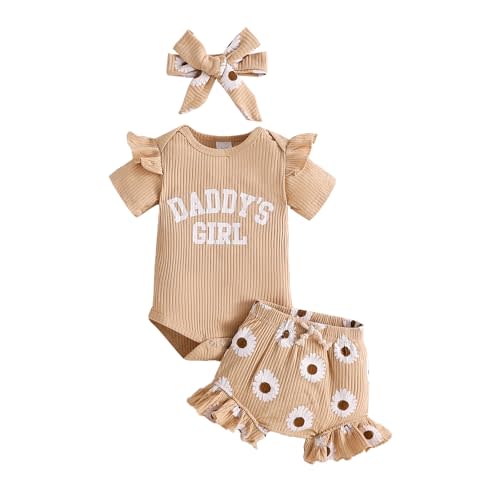 Tsnbre Newborn Baby Girl Clothes Daddys Girl Short Sleeve Romper Floral Shorts Headband Infant Summer Outfits