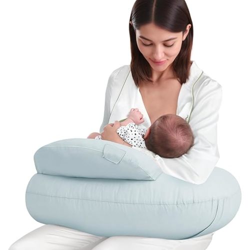 AMASKY Nursing Pillow for Breastfeeding and Bottle Feeding, Ergonomic Support for Mom and Baby, Removable Washable Cover(Light Blue), Pallet of Product