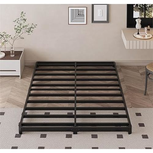 Likelalaso 3 inch Low Full Size Bed Frame with Rounded Corner, Heavy Duty Metal, Easy Assembly, Noise Free, Black