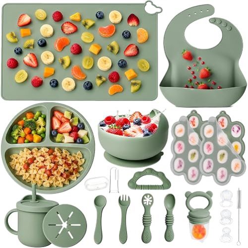 19 Pcs Silicone Baby Feeding Set Eating Essentials for Newborn