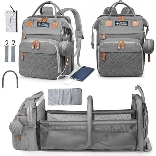 Inclusive LittleOnes Baby Diaper Bag Backpack, Bonus Changing Pad, Large Capacity, USB Port, Pacifier Case, Mosquito Net & Wipes Bag | Stylish Travel Bag for Boys, Girls, Moms & Dads | Shower Gift
