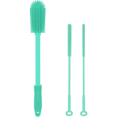 Silicone Bottle Brush with 2 Straw Cleaner Brushes,Bottle Brush Set for Cleaning Bottles,Jars,Tumblers,Thermoses,Baby Bottle,Water Bottle,Dish,Easy to Use and Dry,Heat Resistant Sturdy