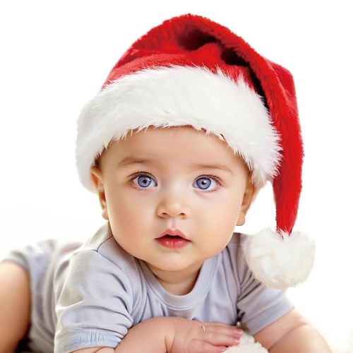 Santa Hat for Kids/Baby Christmas Hats Unisex Warm Comfort Red Velvet Holiday Xmas Hat for New Year Festive Party Decoration