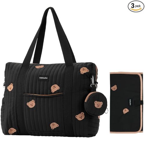 GOBABYMART 3pc Diaper Bag Tote Set, Hospital Bag for Labor & Delivery, Maternity Travel Bag with Changing Pad & Pacifier Case