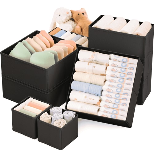Criusia, Drawer Organizers for Clothes, 11"x11"x4.5", Black