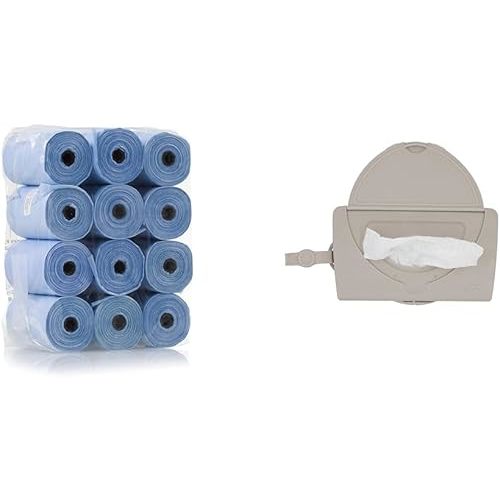 Ubbi On The Go Waste Disposal Bags Refills Value Pack, Lavender Scented, 12 Roll Refills & On-The-Go Baby Wipes Dispenser, Portable Wipes Container for Travel