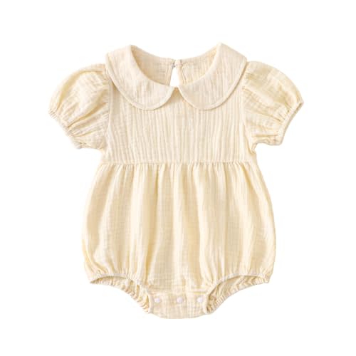 Baby Bubble Romper Collar Bodysuit Infant Muslin Summer Clothes | Peter Pan Collar Romper Baby Boy Girl, Solid Color, Neutral Blank Muslin Cotton Romper, Everydaywear, Newborn Baby Shower