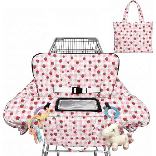 Strawberry Portable Shopping Cart Cover for Baby Soft High Chair Covers Easy Install Washable Cart Seat Protector with Storage Pocket