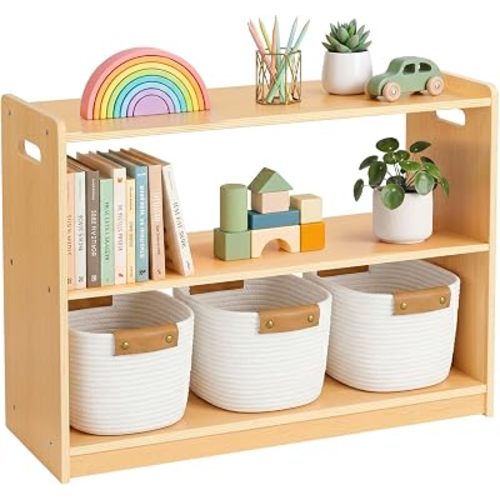 OOOK 2-Tier Montessori Bookshelf, Double-Sided Toy Organizers and Storage