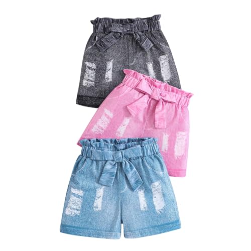 Nivne Tco Toddler Girls Shorts Set - 3 Pack Girls Perforated Effect Printing Shorts - Kids Summer Shorts Set