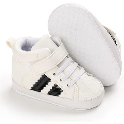 Meckior Toddler Baby Boys Girls High Tops Ankle Sneakers Soft Anti-Slip Sole PU Leather Moccasins Infant Newborn Prewalker First Walking Crib Shoes