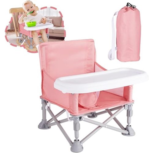 Portable Baby Chair, Folding Booster Seat with Tray for Dining Table Compact Camping Chair for Lawn Beach Travel Babies 6-36 Months