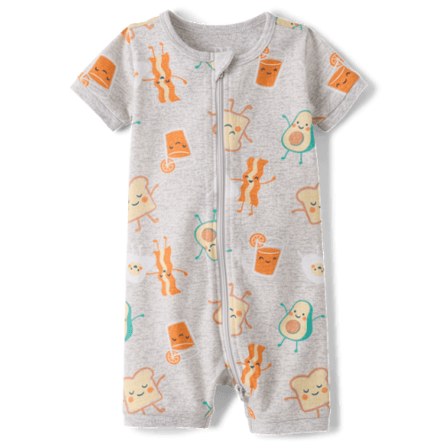 Baby And Toddler Breakfast Snug Fit Cotton Cropped One Piece Pajamas - Gray