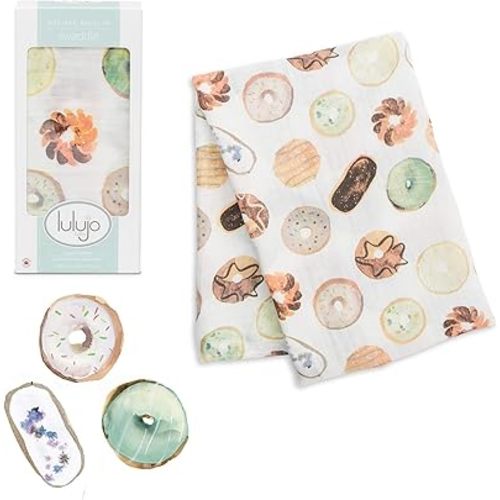 Lulujo Baby Swaddle Blanket| Unisex Softest Bamboo Viscose Muslin Swaddle Blanket| Neutral Receiving Blanket for Girls & Boys 47in x 47in Donuts