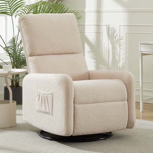 Korser 360 Swivel Glider Chair for Small Spaces, Sherpa with Side Pocket Rocking Chair for Living Room,Khaki