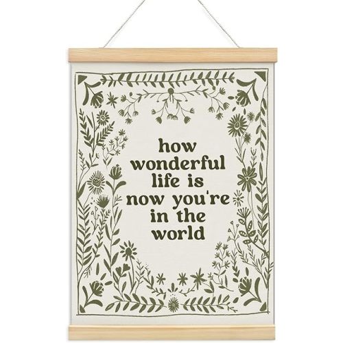 NaZaUK How Wonderful Life is Now Wall Art Poster Hanger Frame, Boho Nursery Wall Poster, Boho Floral Canvas Hanging Banner Art Decor for Nursery Playroom Kids Room Home, 12x16 Inch