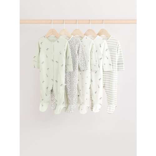 Green Baby 100% Cotton Sleepsuit 5 Pack (0mths-2yrs)