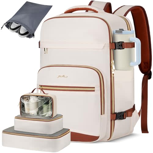 YAMTION Travel Laptops Backpack for Women,Large Carry On Luggage for Airplanes Weekender Bags for Personal Items,Airline Approved TSA Overnight Bags with 4 Packing Cubes