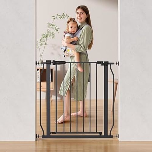 ELEVON Baby Gate for Stairs Doorways, Safety Pet Gate with Auto-Close/Hold-Open Features, Fits Openings 29.1” to 33.8”, 30” Tall, Easy Pressure Mounted Walk Through Baby Dog Gate, Graphite