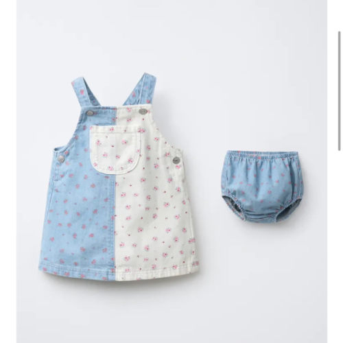 DENIM PATCHWORK FLORAL PINAFORE AND BLOOMERS - Blue / White | ZARA United States
