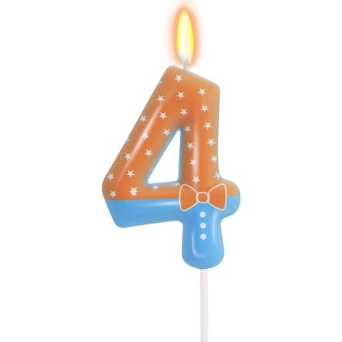Orange Blue 4th Birthday Candle for Girls Boys - Number 4 Candle, Cake Decorations, Children's Enlightenment Animation Theme Birthday Candles Kids Cartoon Theme Party Supplies